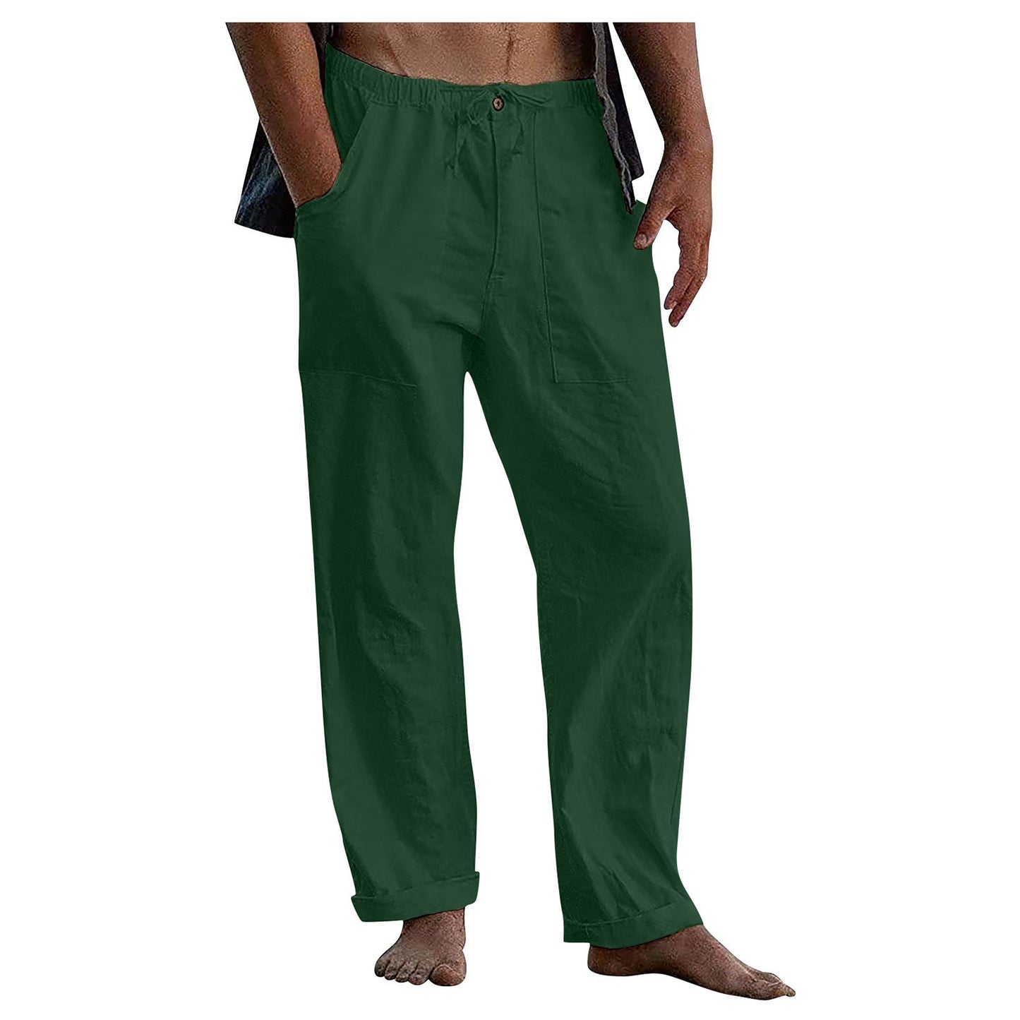Men's Relaxed Fit Linen Pants with Elastic Waistband and Practical Pockets Ivyshape