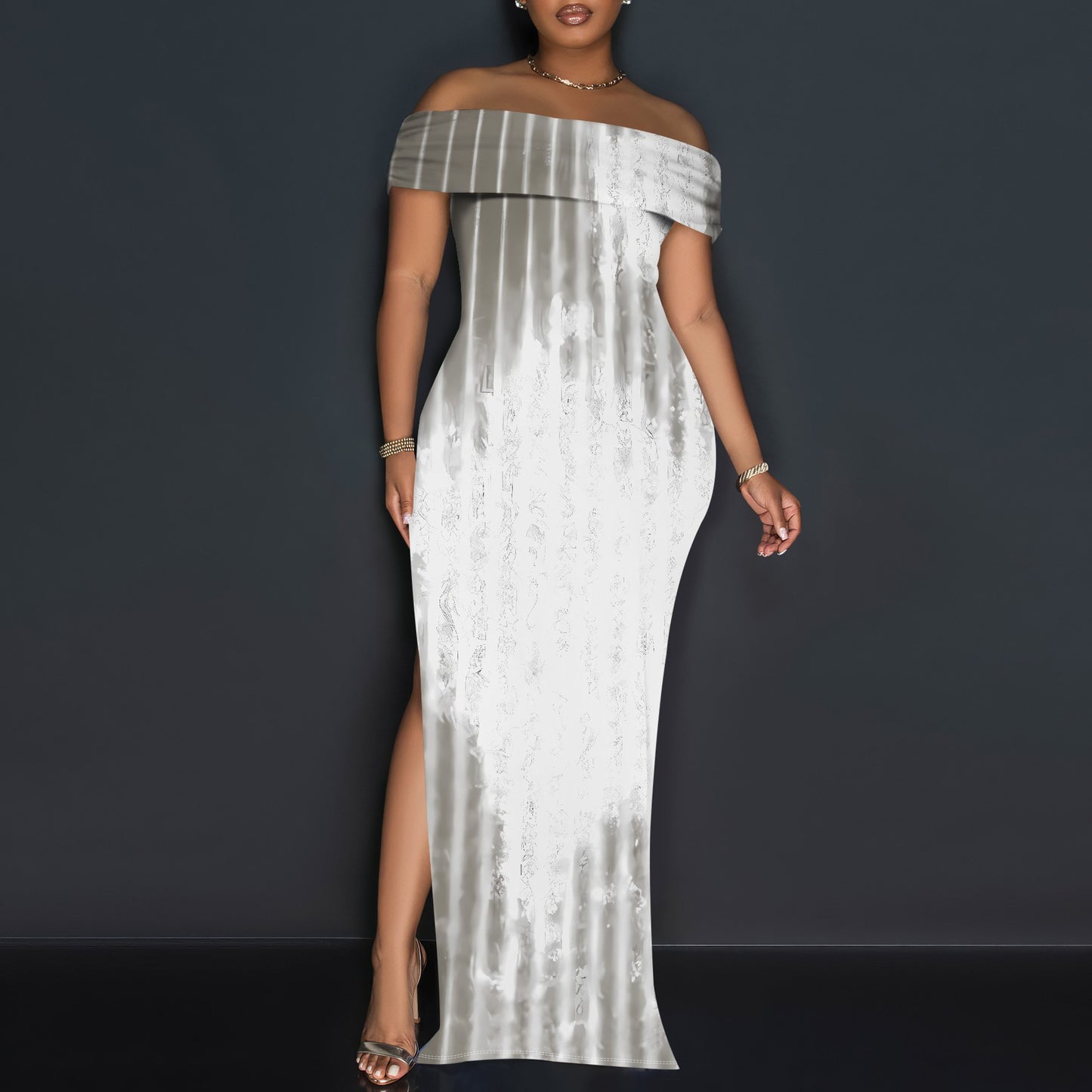 Women's Off-Shoulder Maxi Dress with Glamorous Glitter Design Ivyshape