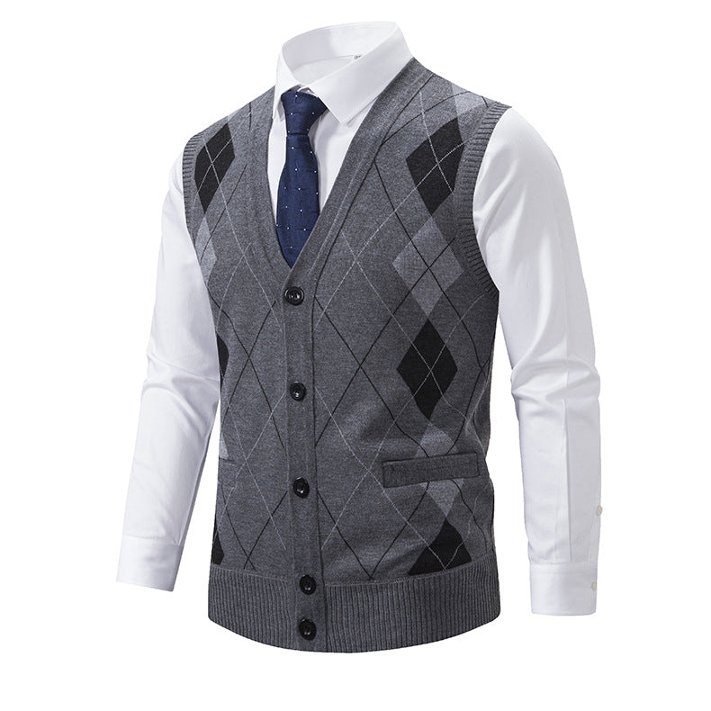 Men's fashion knit vest with check pattern Ivyshape