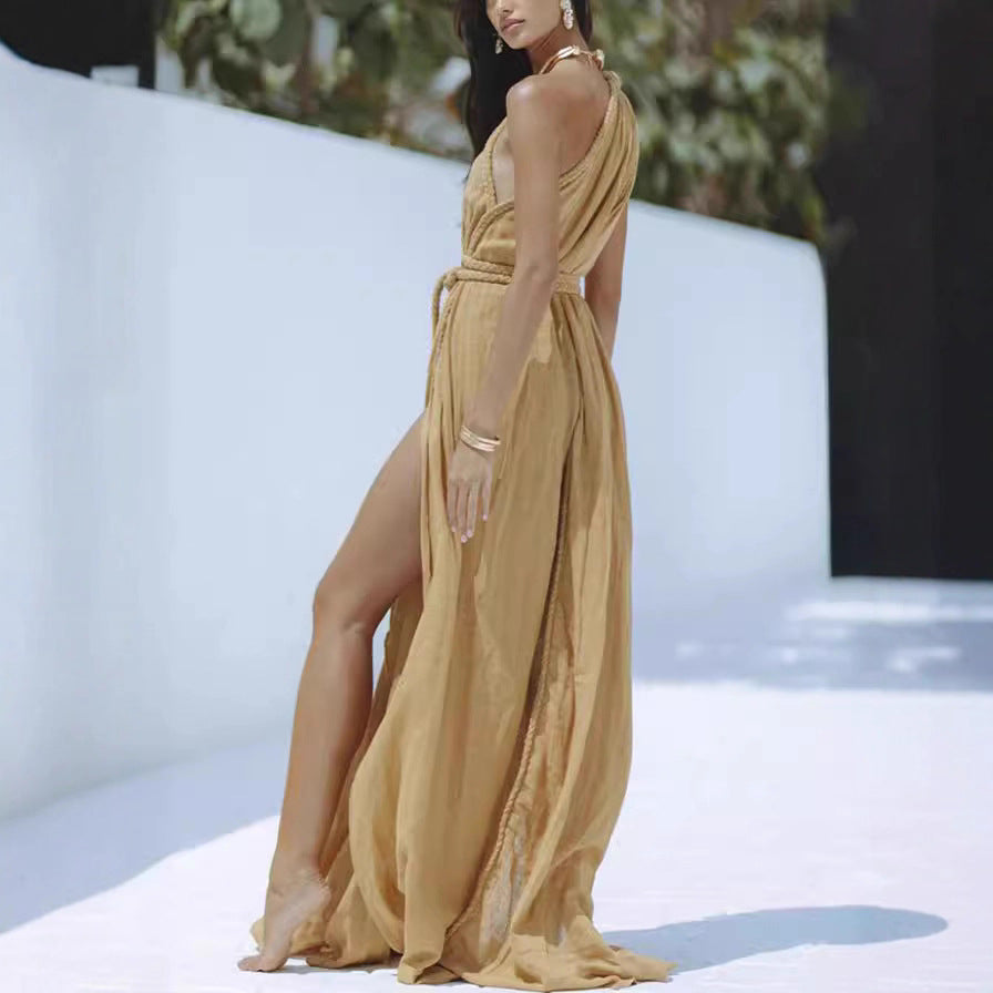 Women Elegant Wrap Dress with Asymmetrical Cut and Side Slit Ivyshape