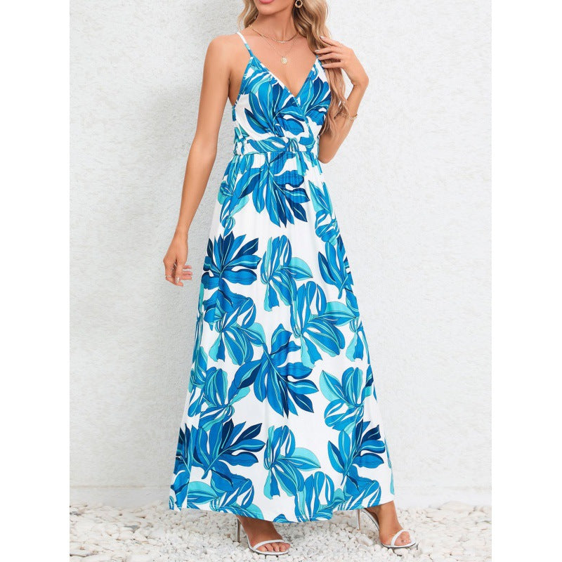 Women’s maxi dress with floral design and narrow straps Ivyshape