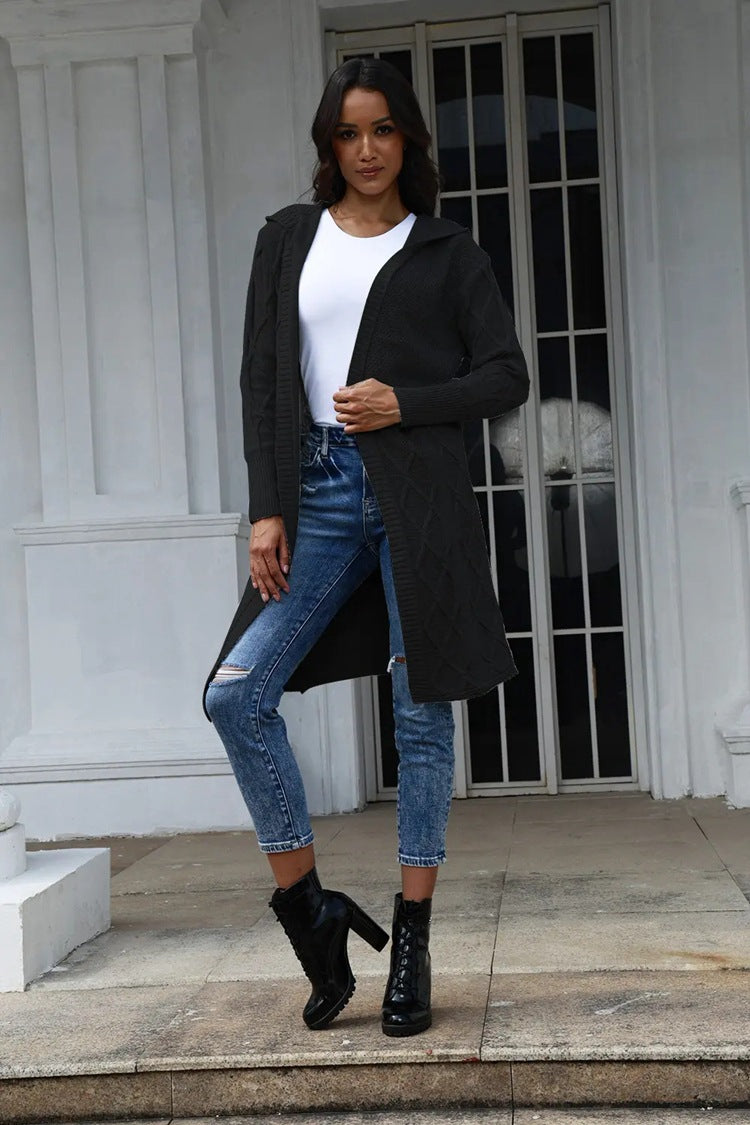 Women's Chunky Knit Kimono Cardigan with Elegant Cable Pattern and Open Sleeves Ivyshape