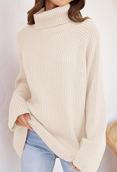 Women Cashmere Fine Knit Sweater with High Collar and Loose Fit Ivyshape