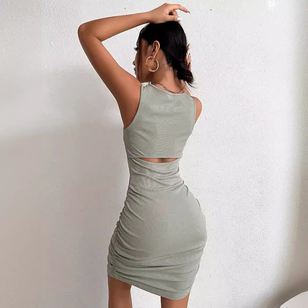 Women Figure-hugging Midi Dress with Cut-Out and Ruching Ivyshape