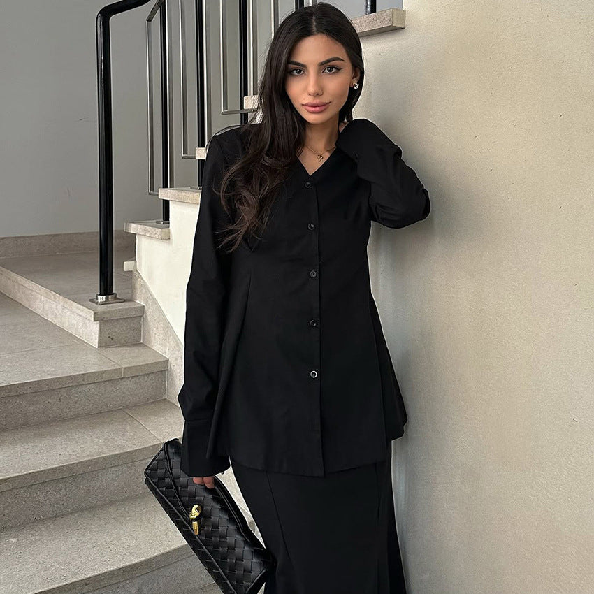 Women Elegant Two-Piece Suit Set with Swing Top and Floor-Length Skirt Ivyshape