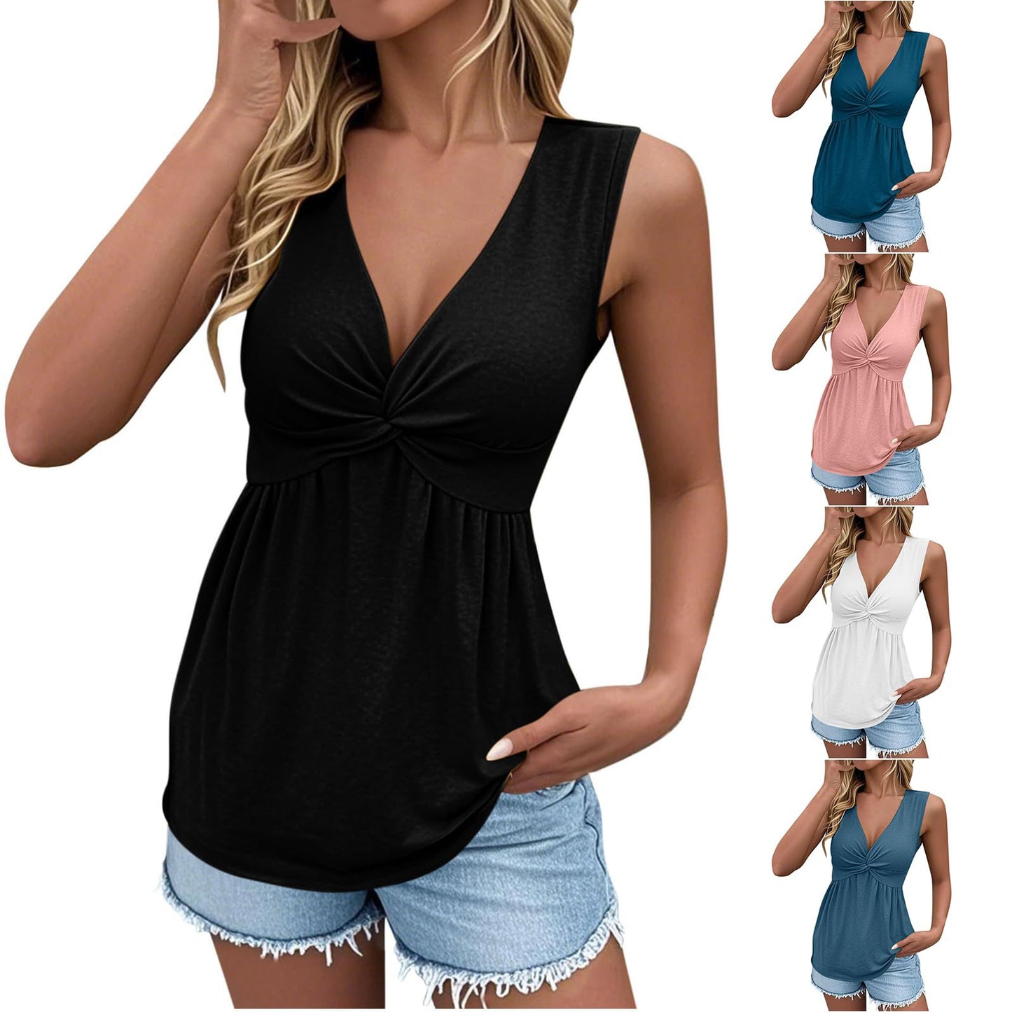 Ladies vest top with deep V-neck and casual cut Ivyshape