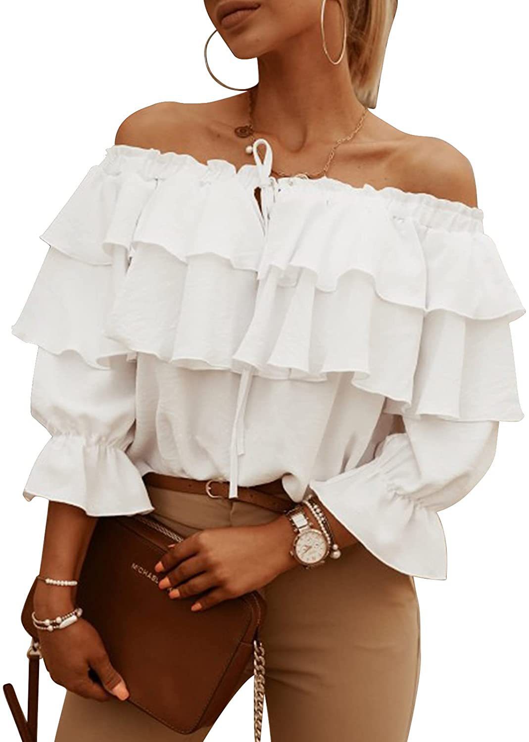 IvyShape | Casual Loose Ruffled Short Sleeve Top