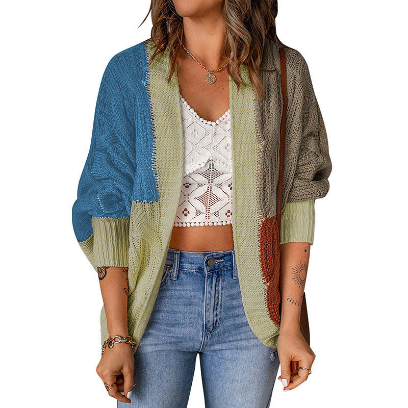 Women's casual cardigan with colorful patchwork design and loose fit Ivyshape