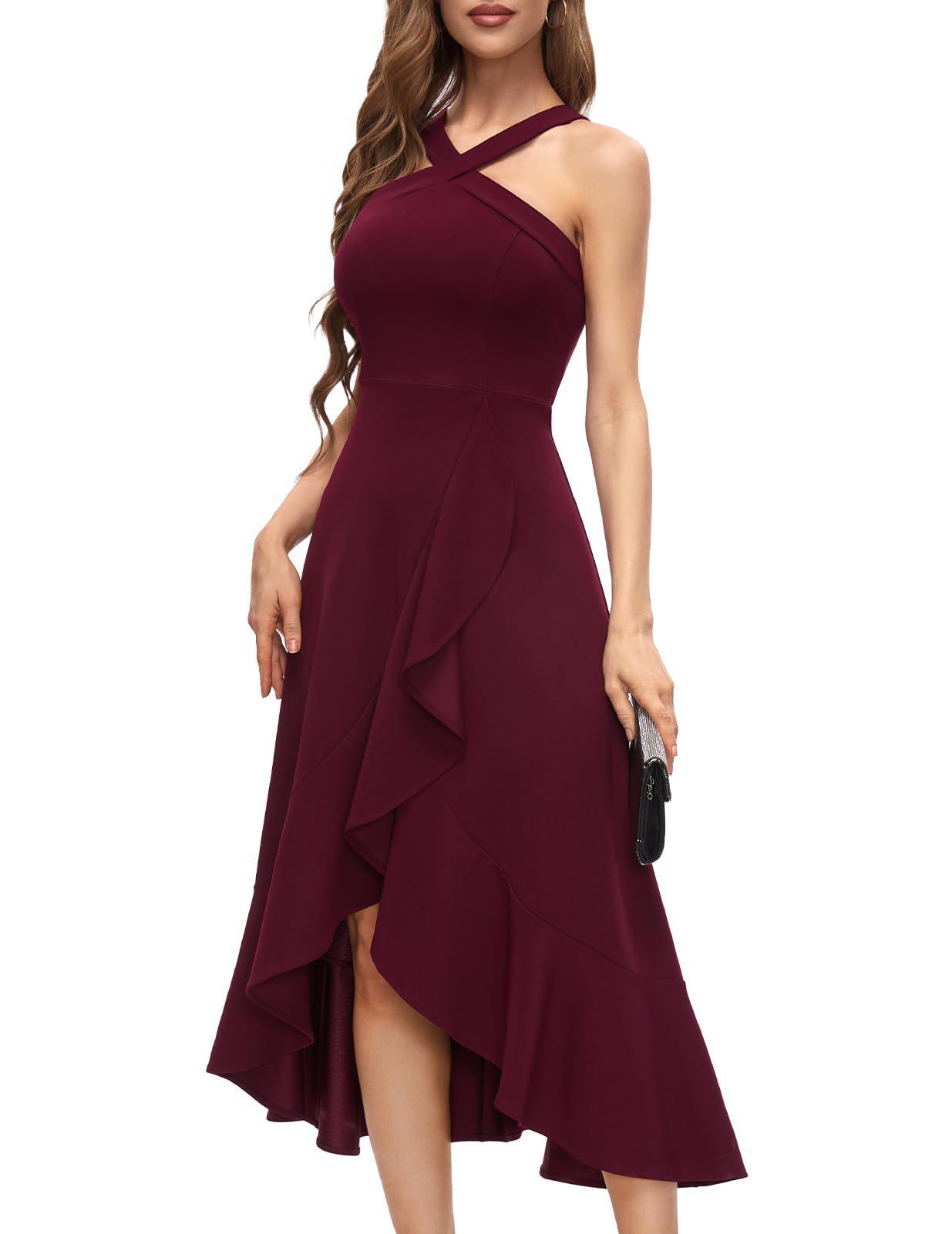 Women Elegant Wrap Dress with Asymmetrical Hem Ivyshape