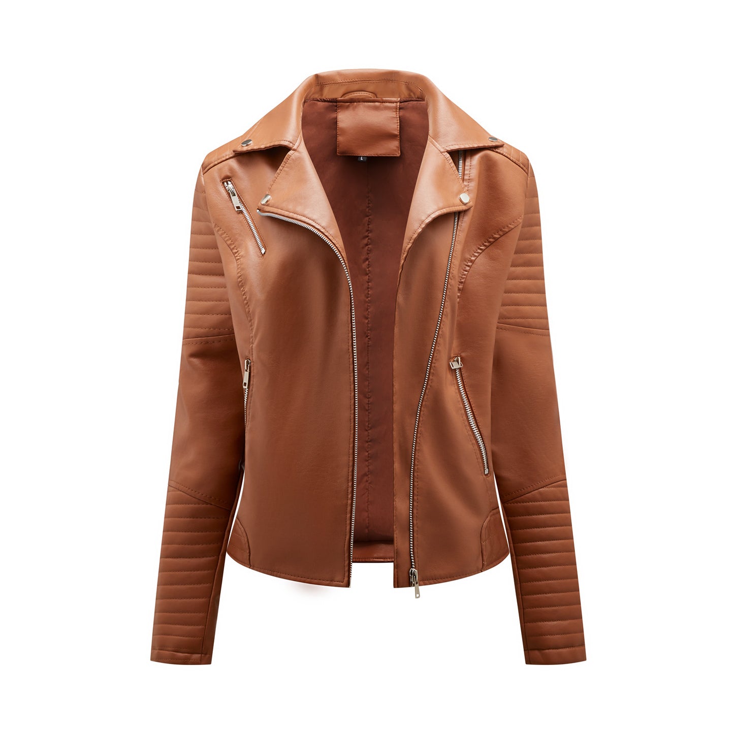 Women's biker jacket with stylish quilted details and asymmetric zip Ivyshape