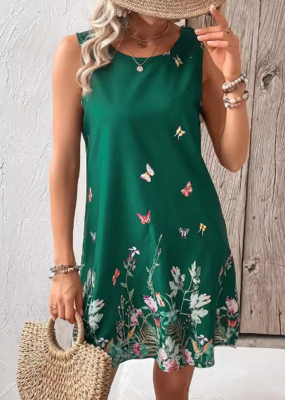 Women Sleeveless Boho Print Shift Dress Ivyshape