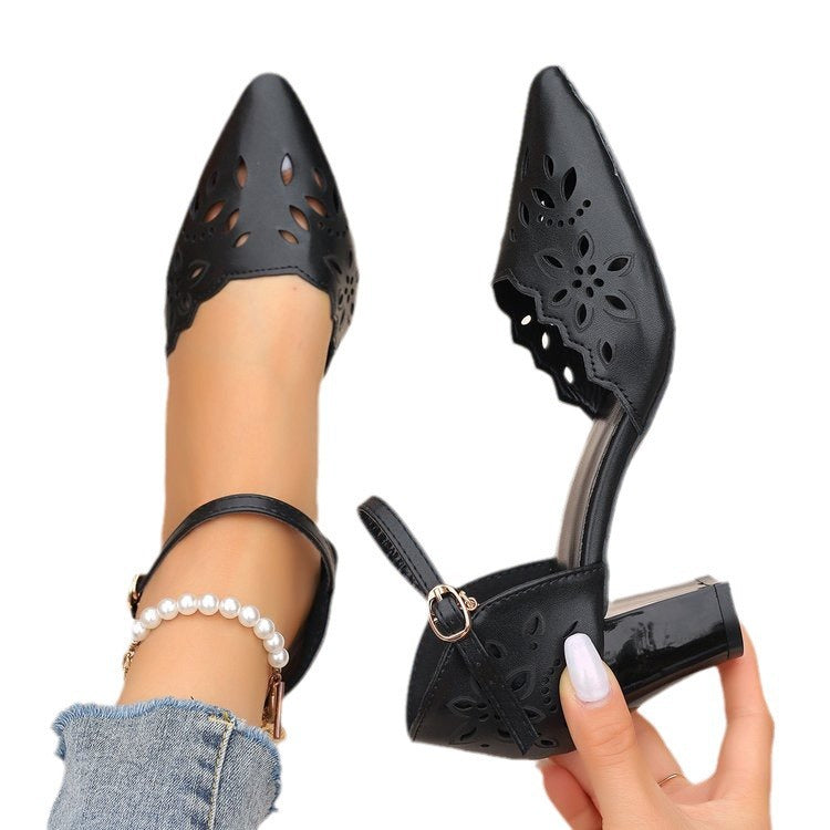 Women Elegant Pumps with Floral Cut-Out Design and Block Heel Ivyshape
