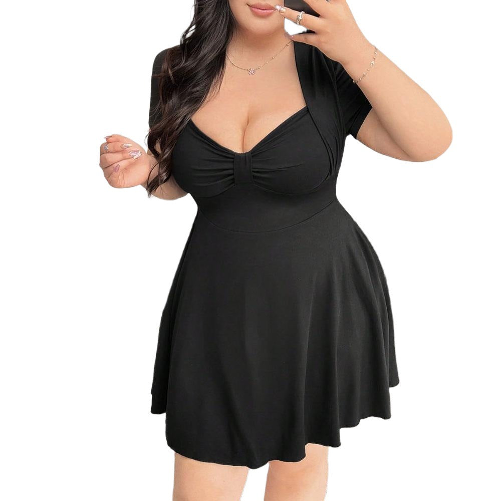 Women elegant short sleeve dress with gathers and flattering neckline Ivyshape