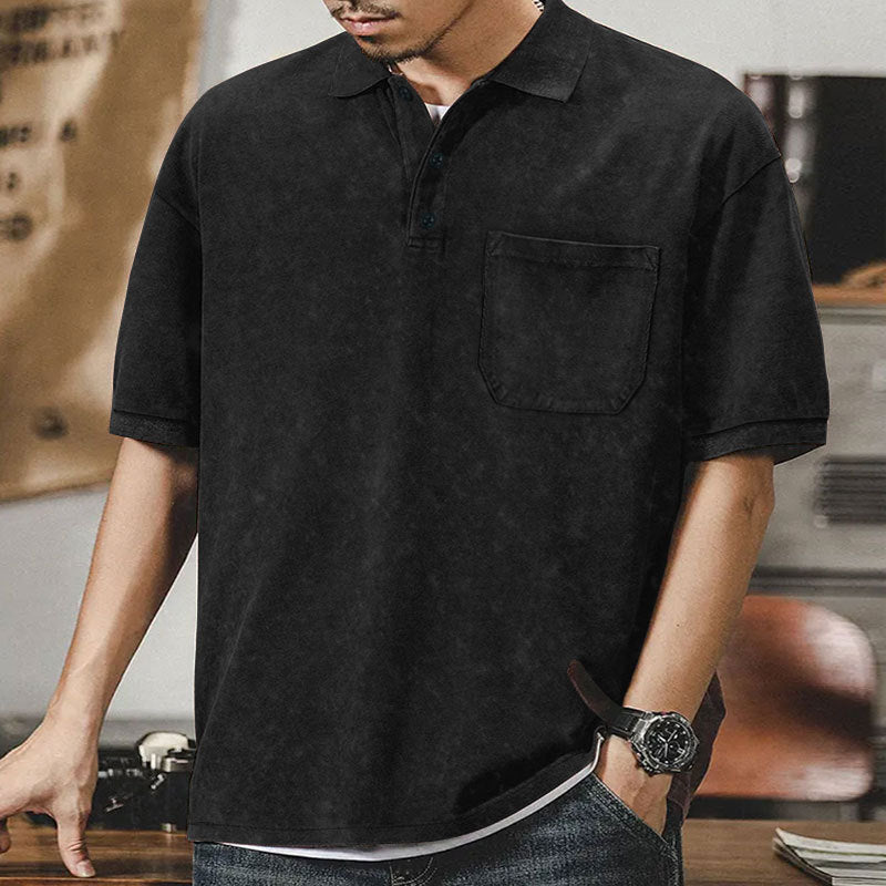 Men's Short Sleeve Polo Shirt with Practical Chest Pocket and Classic Collar Ivyshape