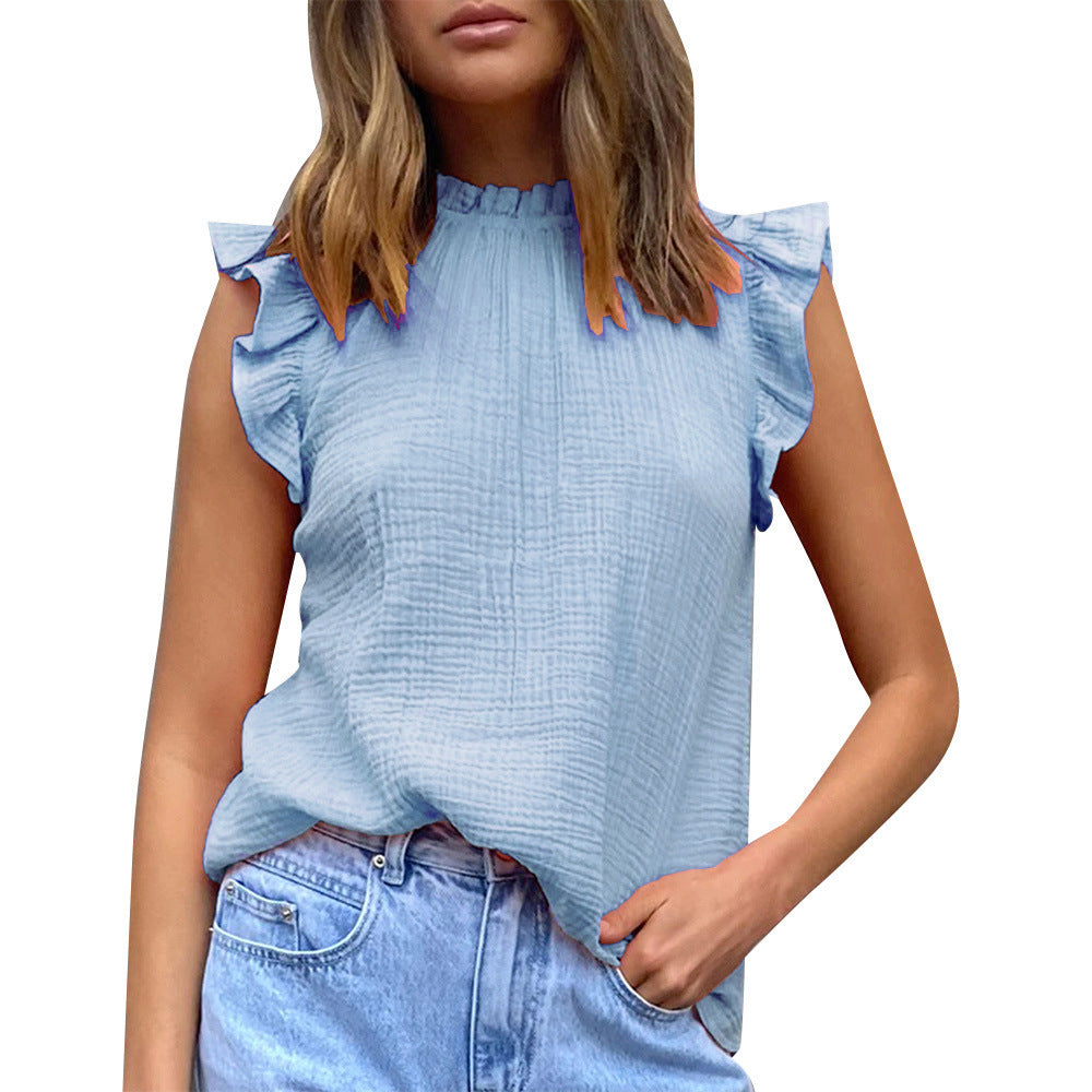 Women's airy blouse with ruffle details and short cut Ivyshape