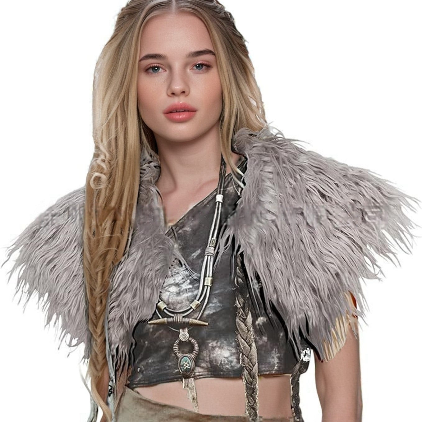 Women Elegant Faux Fur Collar with Elaborate Embellishments Ivyshape