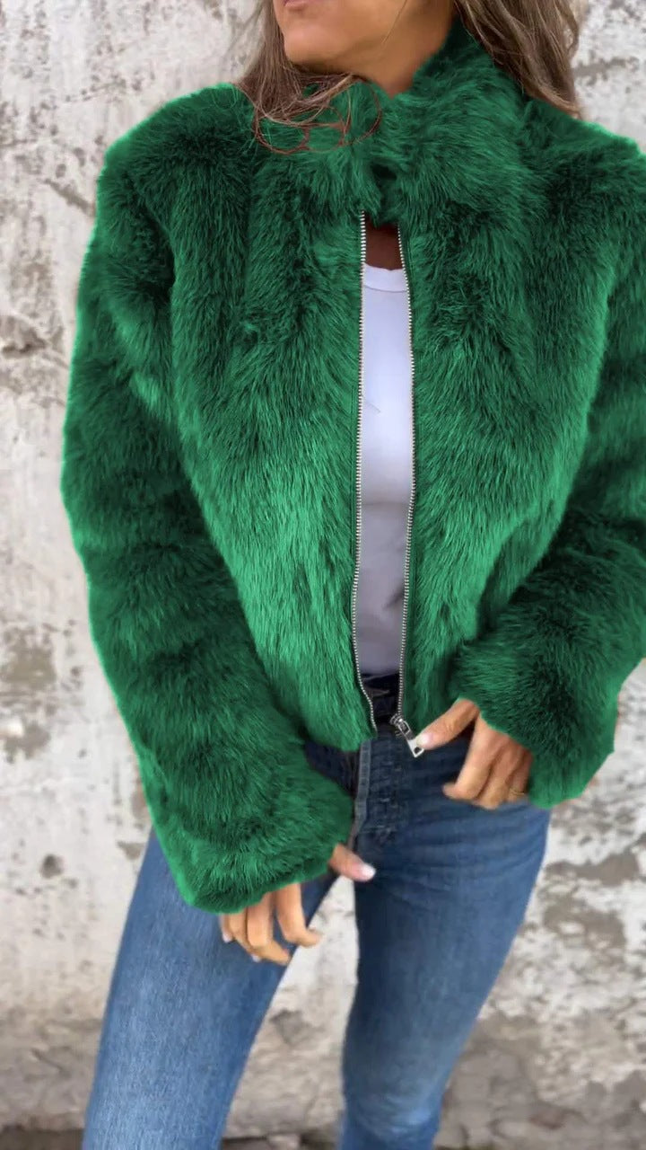 IvyShape | Imitation fur High Collar Coat