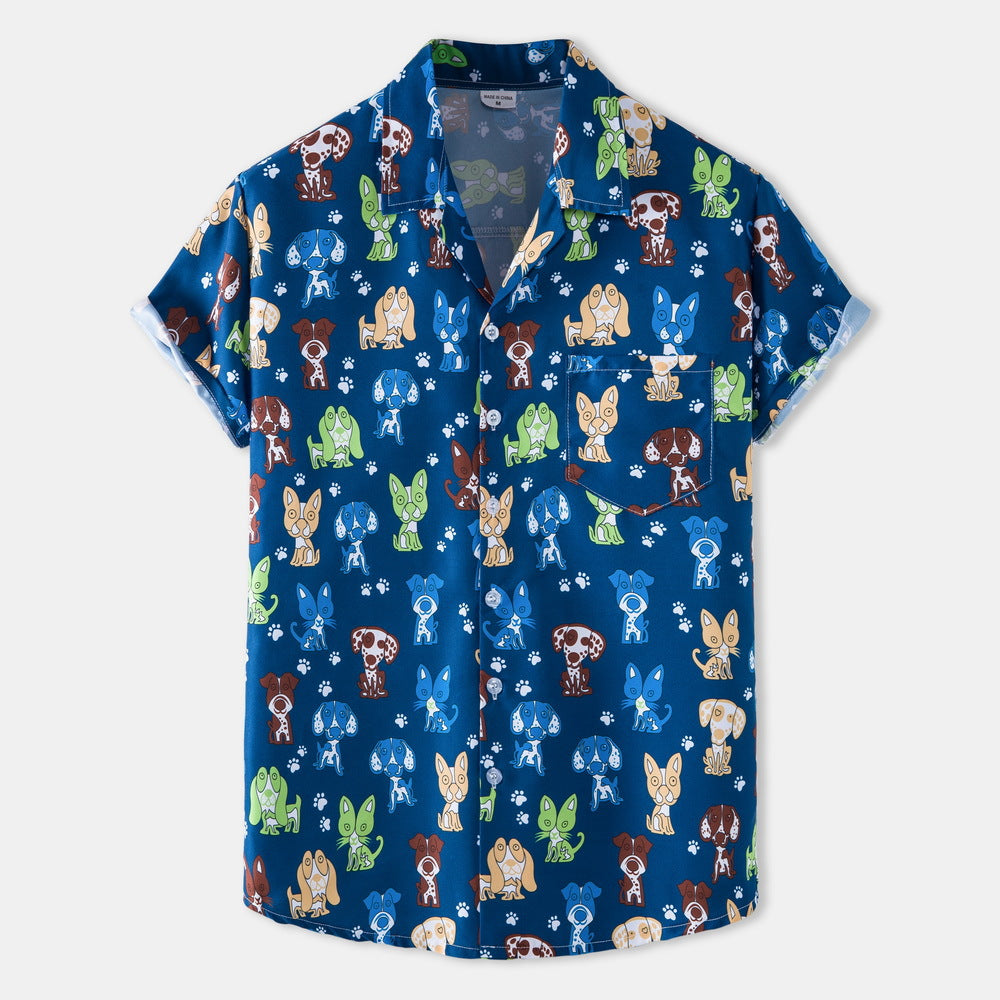 Men's short-sleeve shirt with playful dog pattern Ivyshape