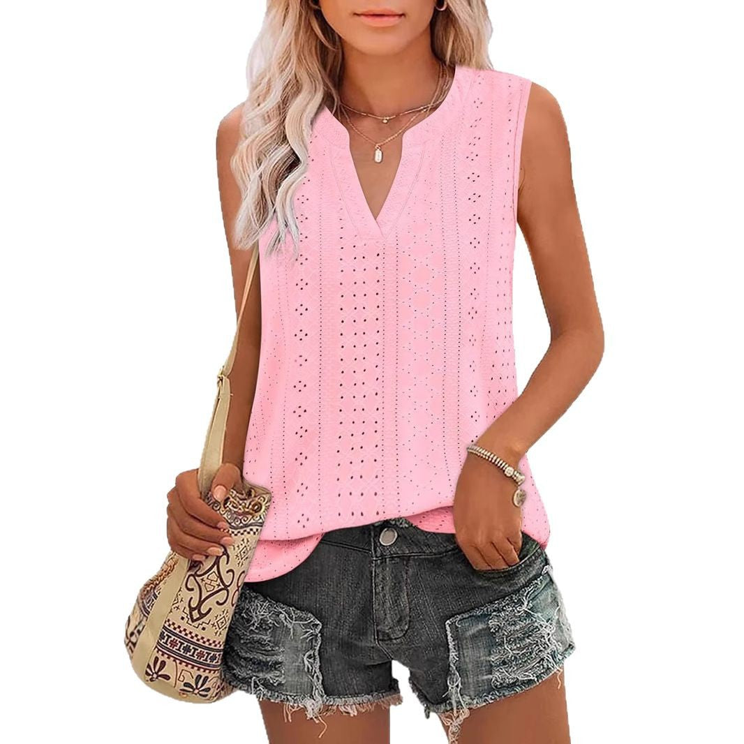 Sleeveless Broderie Anglaise Top for Women Ivyshape