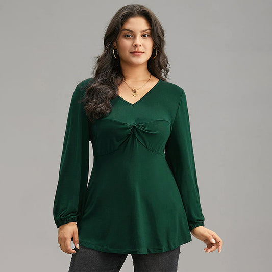 Women elegant top with fixed gathering and V-neck Ivyshape