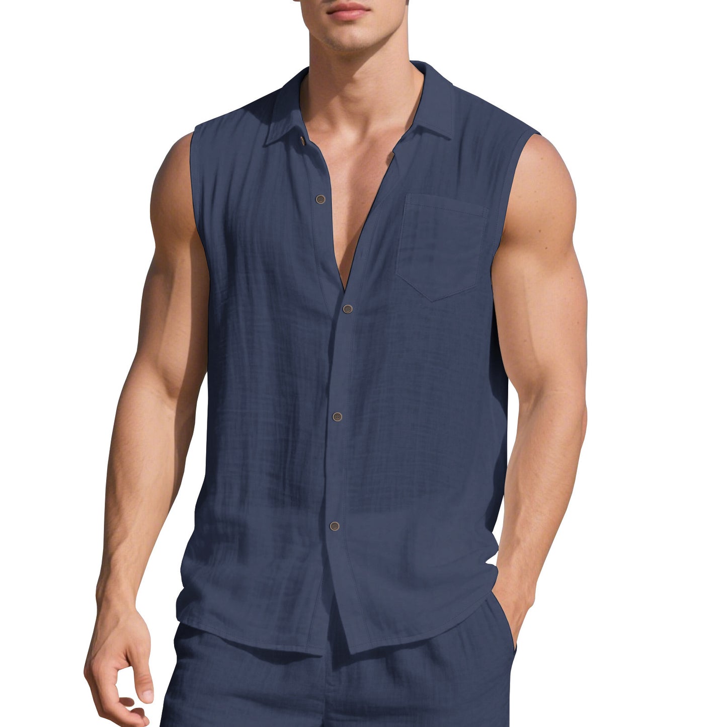 Men's sleeveless holiday shirt with buttonable collar Ivyshape
