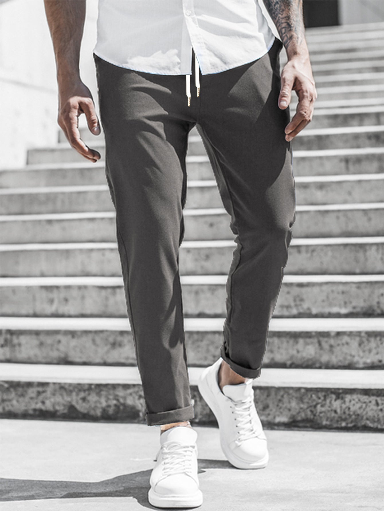 Men's sporty chino pants with flexible waistband and modern details Ivyshape