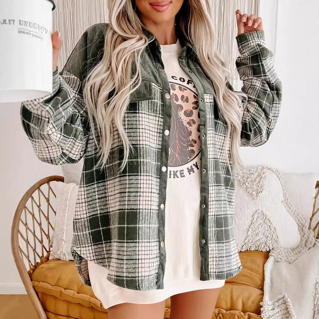 IvyShape | Plaid Color Block Shirt Jacket