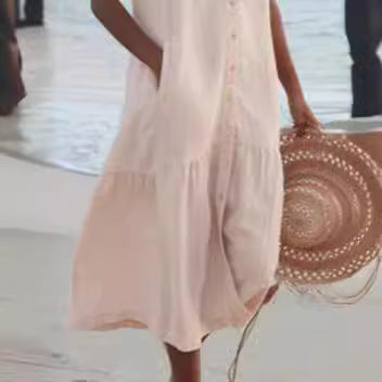 Women's airy maxi dress with button placket and practical pockets Ivyshape