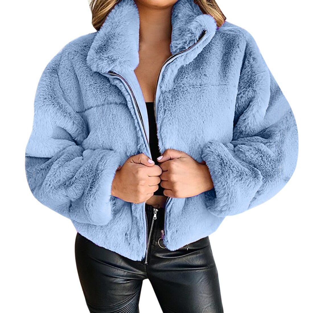 Ivyshape | Faux Fur Zipper Plush Coat