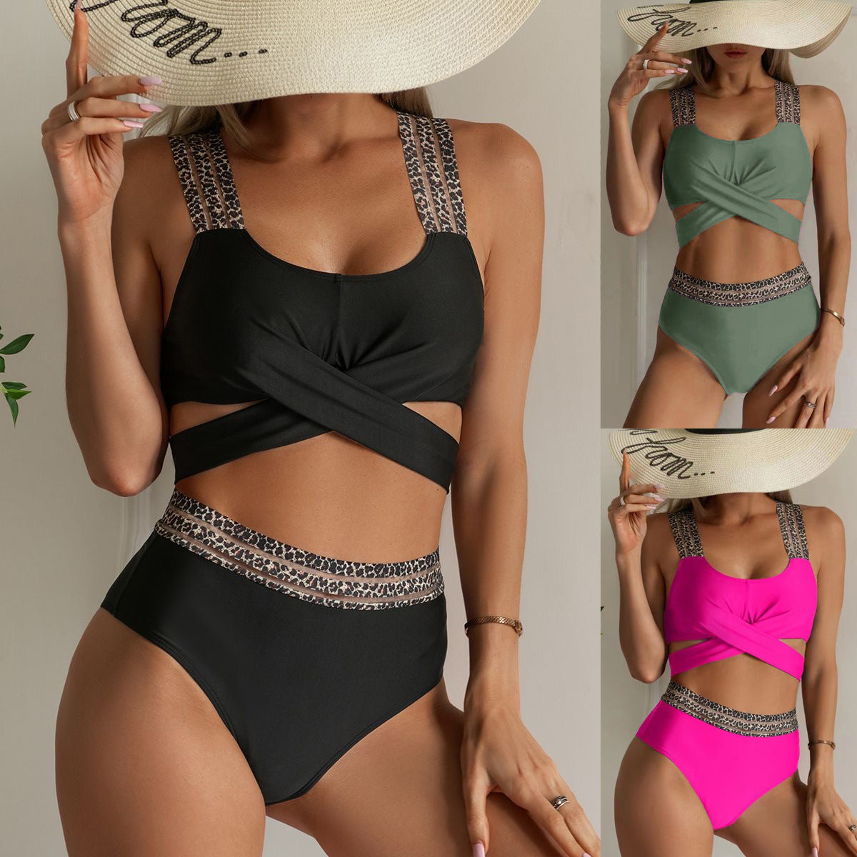 Ladies High-Cut Bikini with Elegant Wrap Detail and Animal Print Ivyshape