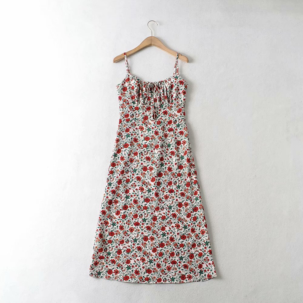 Floral Slim Fit Lace-Up Dress