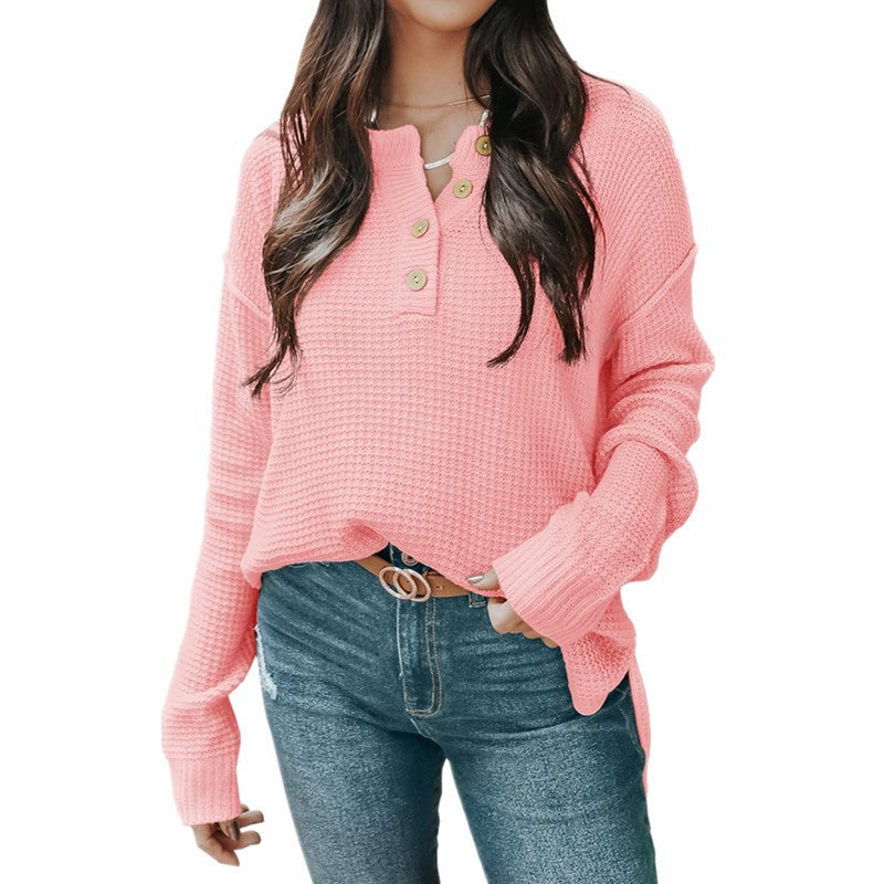 IvyShape | Relaxed V-Neck Long Sleeve Loose Pullover Sweater