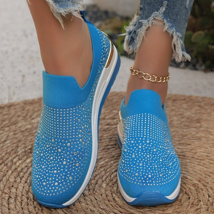 Women Elegant Slip-On Sneakers with rhinestone-embellished details and non-slip sole Ivyshape