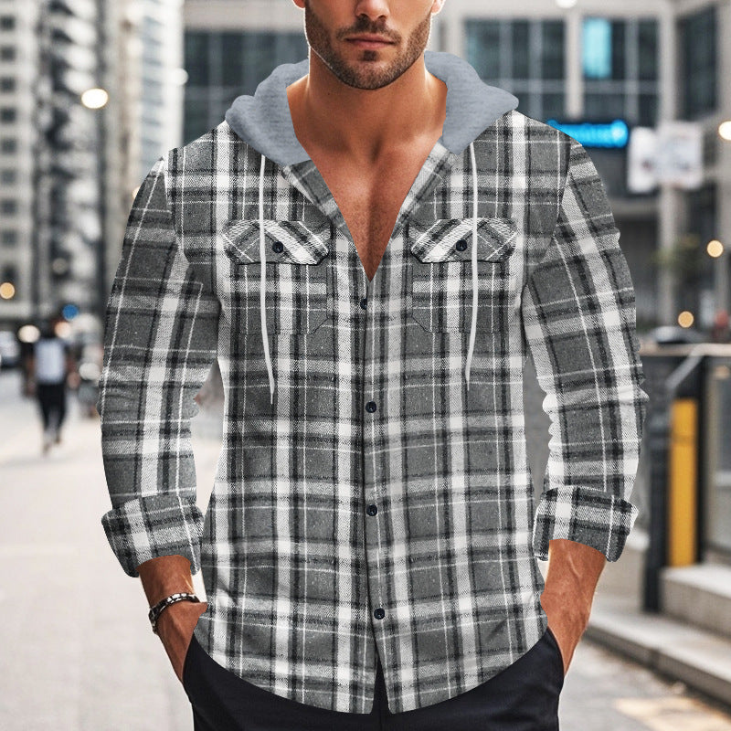 Men's lightweight flannel shirts with hood and modern check details Ivyshape