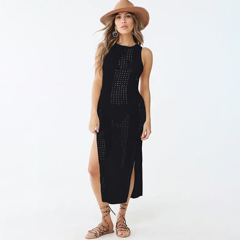 Ladies mesh maxi dress with side slit and modern design Ivyshape