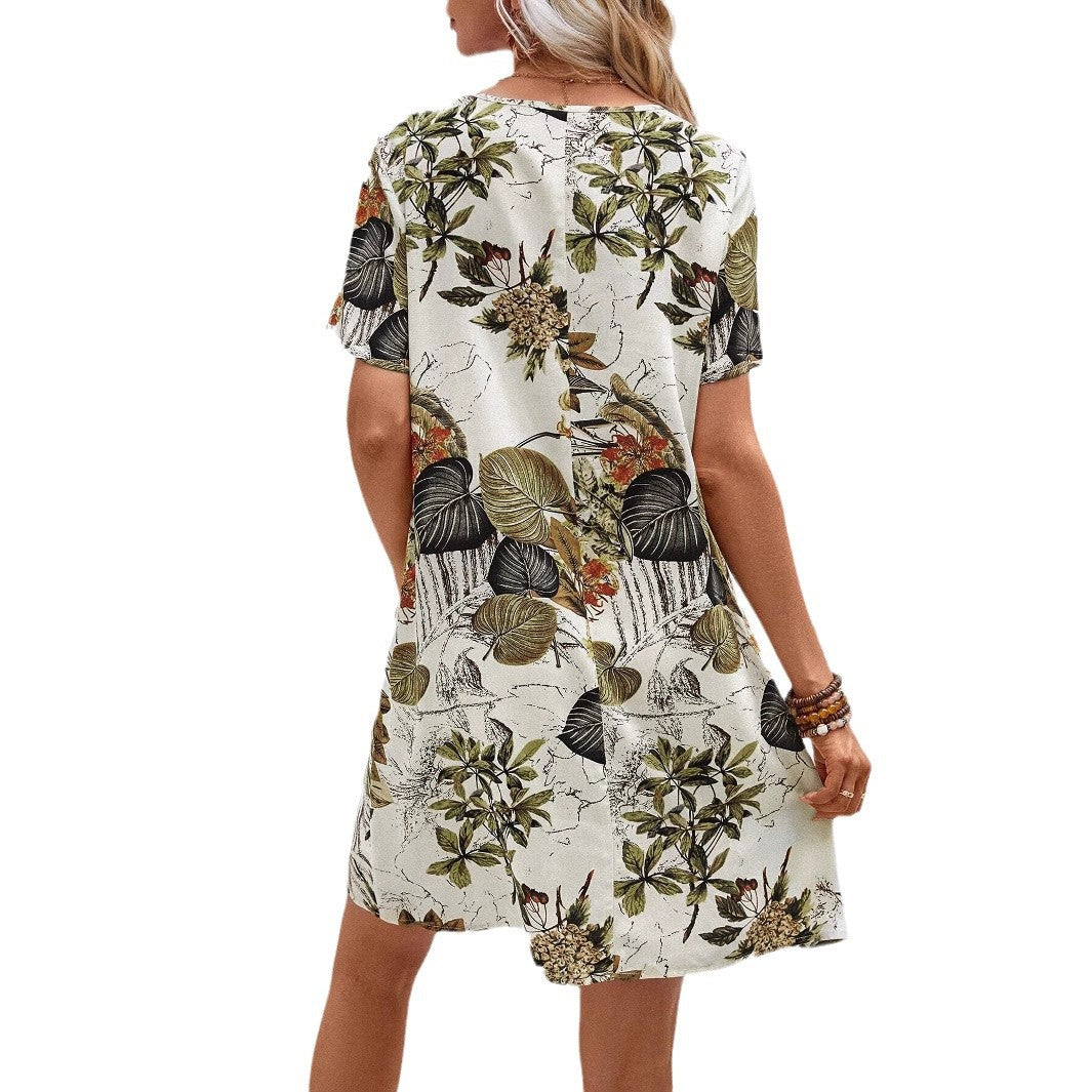 IvyShape | Floral V-Neck Short Sleeve Women's Dress