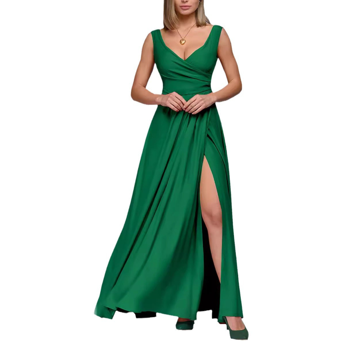 Ladies Maxi Dress with Elegant Wrap Design and Side Split Ivyshape