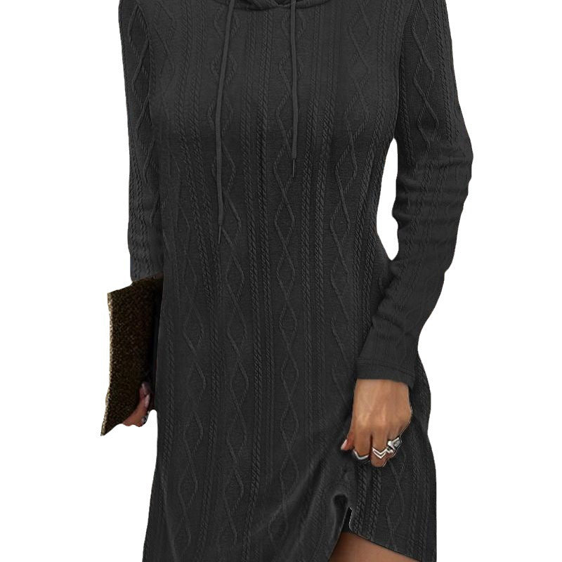 Women's Long Sleeve Dress with Hood and Textured Pattern Ivyshape