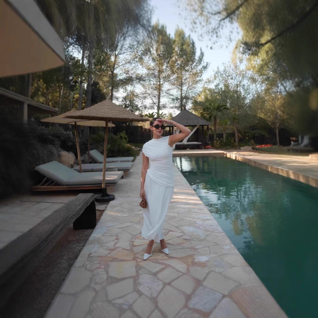 Women Elegant, tailored Maxi dress with asymmetric neckline Ivyshape