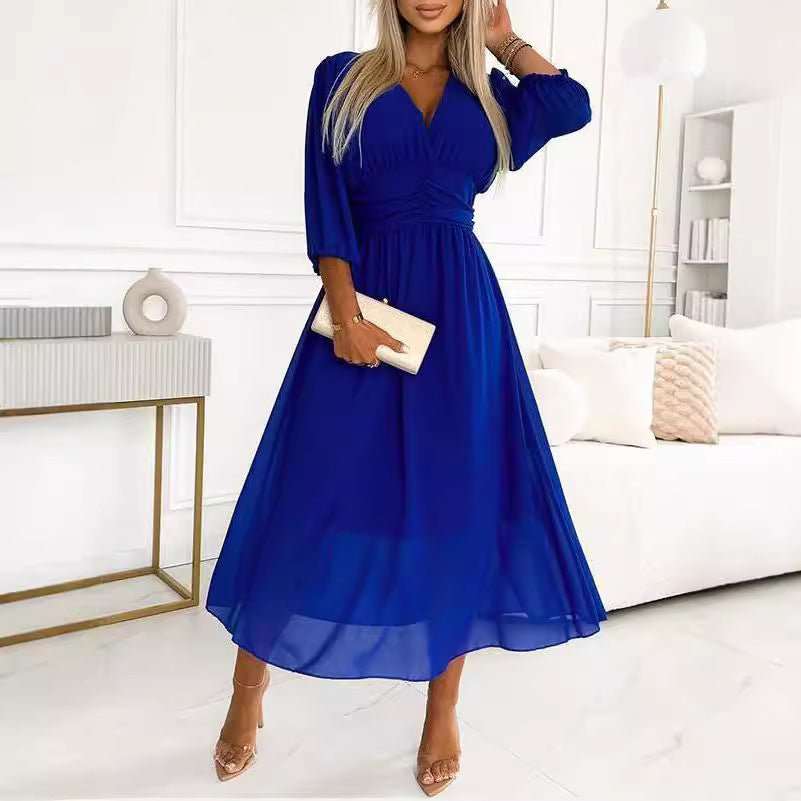 Women Elegant V-Neck Long Sleeve Maxi Dress Ivyshape