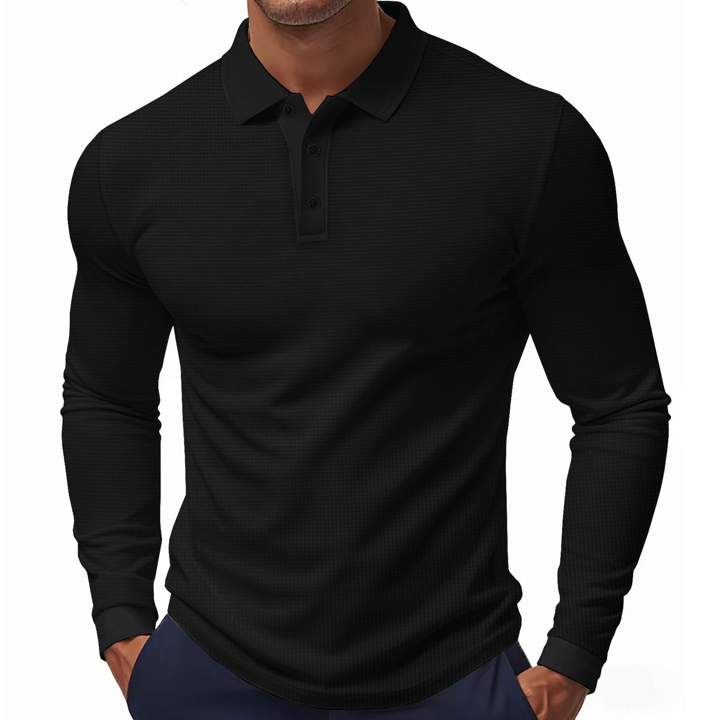 Men's Long Sleeve Polo Shirt with Textured Fabric Ivyshape