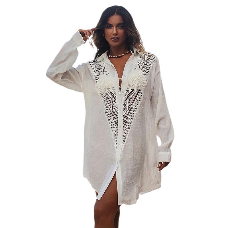 Spell Bamboo Shirt Beach Blouse Sexy Hollow Sunscreen Bikini Blouse Cover Up