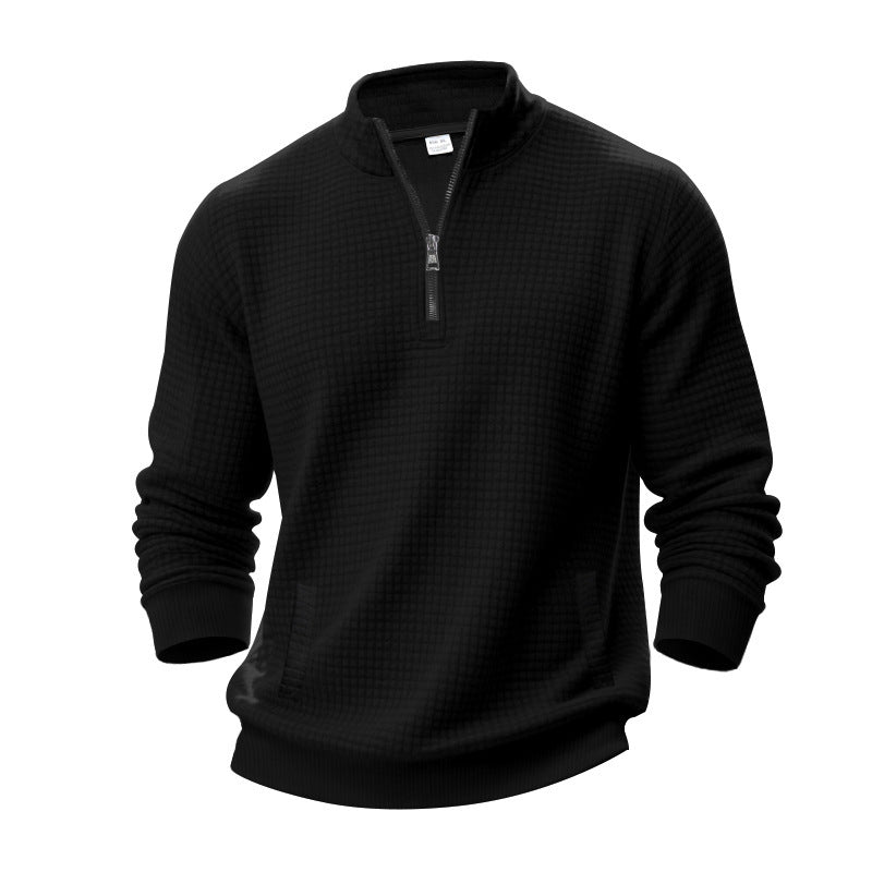 Men's quilted sweater with half zip and modern textured design Ivyshape