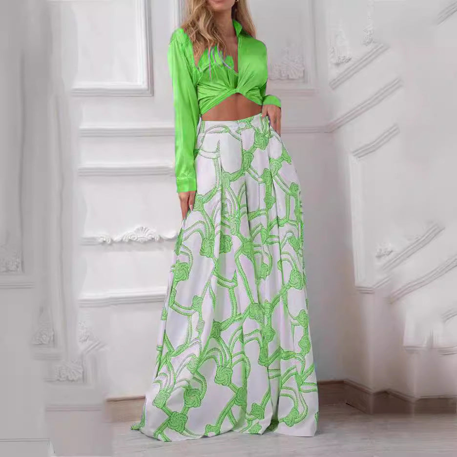 Ladies elegant wrap top with long sleeve and maxi skirt Ivyshape