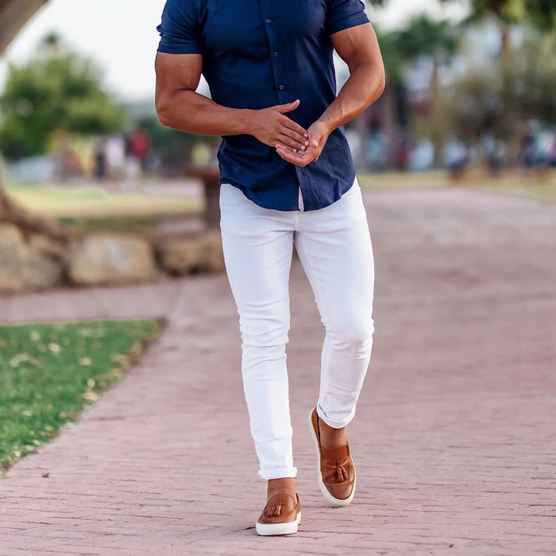 Men's Slim-Fit Chino Pants with Modern Design and Elastic Waist Ivyshape