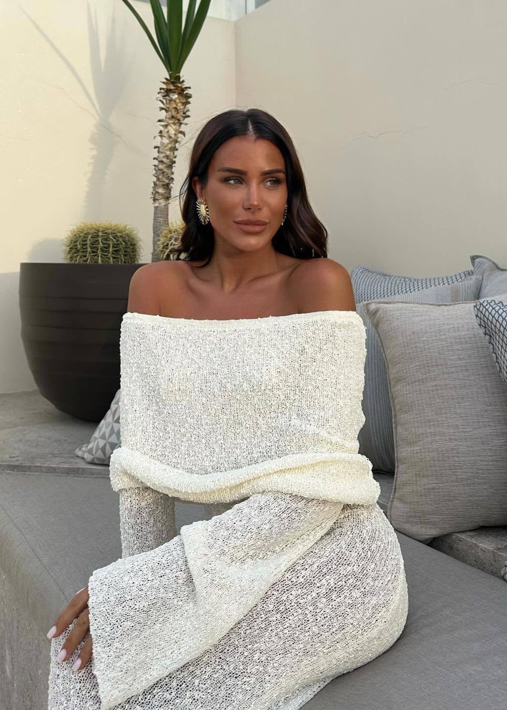 Ivyshape | Off-Shoulder Shimmer Knit Maxi Dress