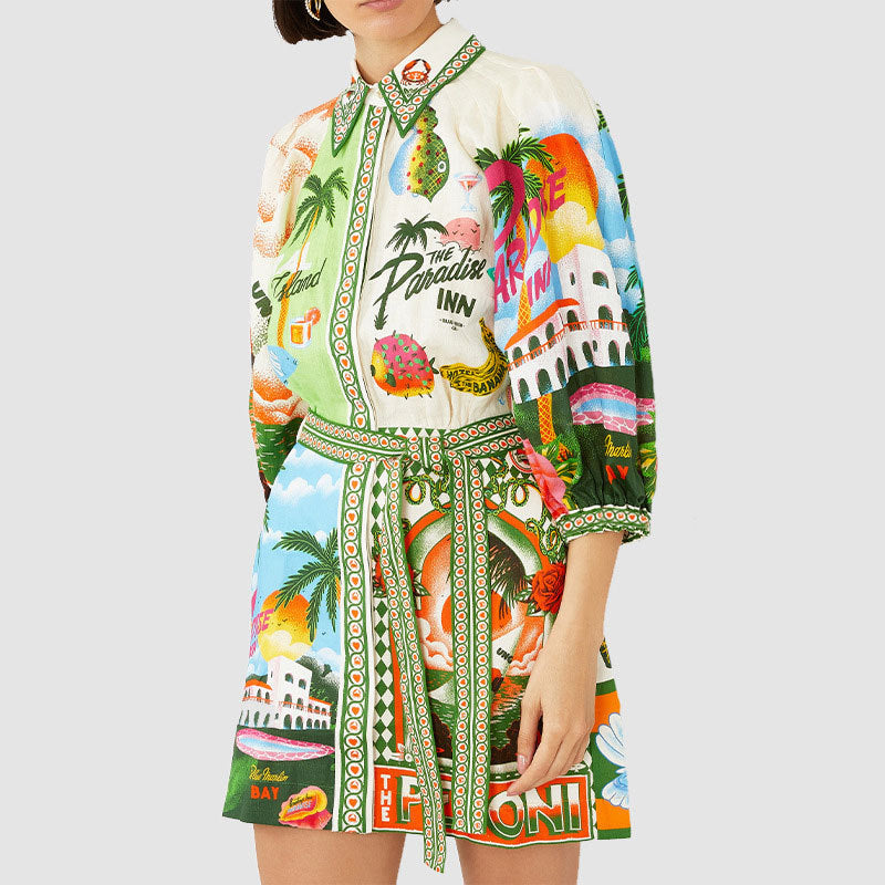 IvyShape | Printed Cardigan Versatile Tie Dress