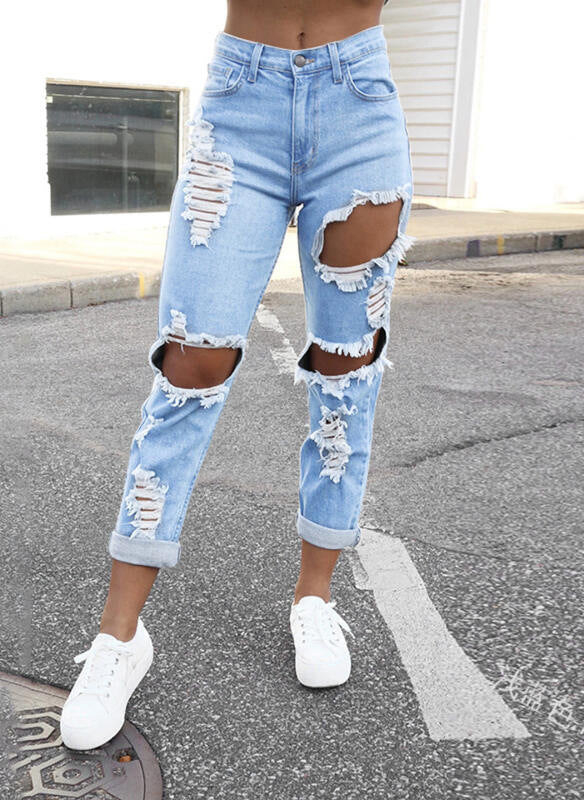 Women's Ripped Mom Jeans in Casual Street Style Ivyshape