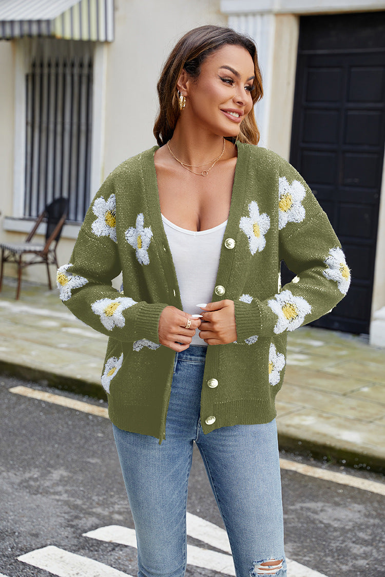 IvyShape | 3D Flower V-Neck Cardigan