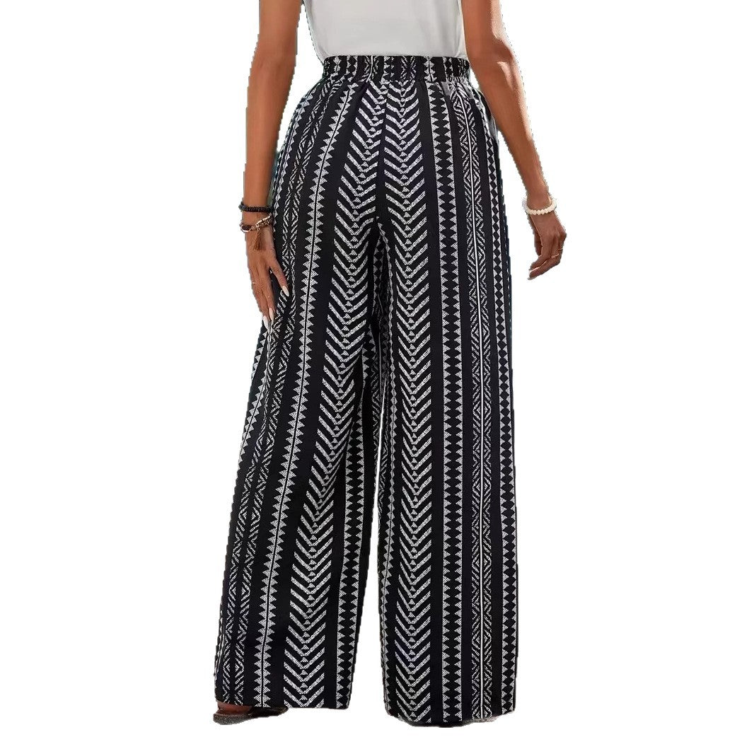 Women's wide palazzo pants with elastic waistband and fashionable pattern Ivyshape